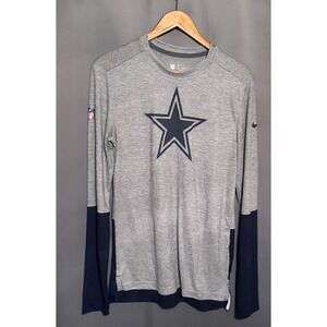 Nike Dallas Cowboys NFL On-Field Dri-FIT Long Sleeve Shirt Gray Navy Mens Small